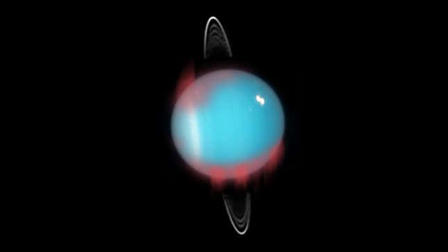 A visualization of recent a discovered aurora on Uranus.