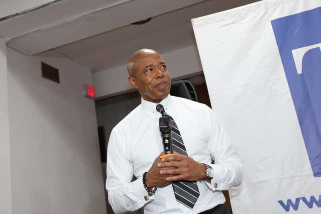 NEW YORK, NEW YORK - DECEMBER 14: Mayor Eric Adams speaks during Meeting With The Mayor at Salem United Methodist Church on December 14, 2023 in New York City. (