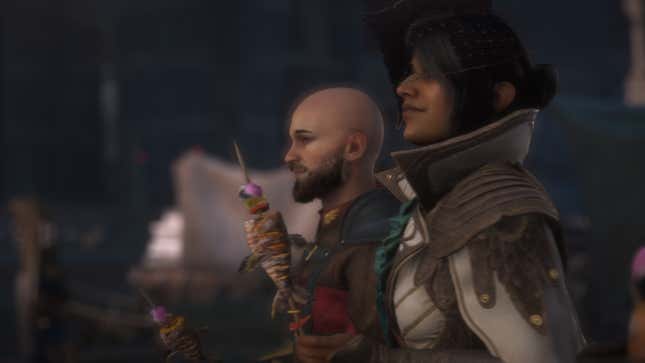 Neve and Rook eat fish together.