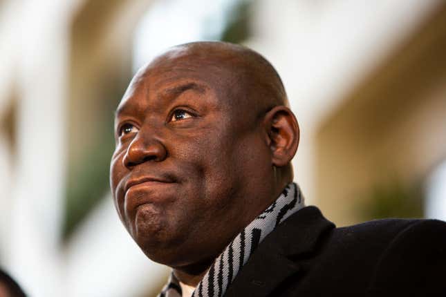 Attorney Ben Crump reacts after former Brooklyn Center Police Officer Kim Potter was sentenced to two years in prison, on Feb. 18, 2022 in Minneapolis. Potter was convicted in December of both first-degree and second-degree manslaughter in the April 11 killing of Wright, a 20-year-old Black motorist. Crump is a familiar presence during nearly every major civil rights case in the country.