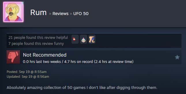 Image for article titled UFO 50&#39;s Retro Gaming Masterpieces, As Told By Steam Reviews