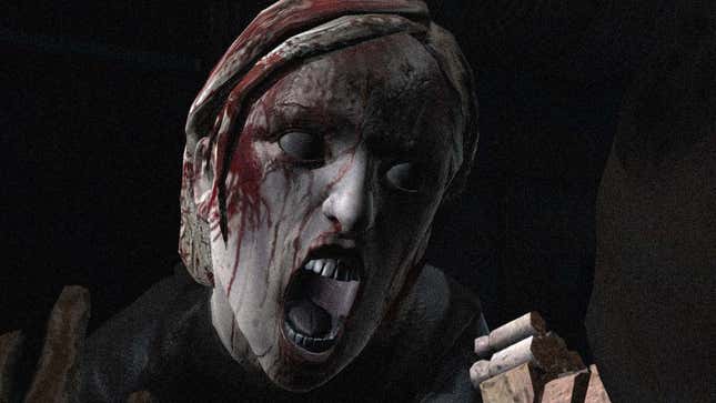 A screenshot shows a woman screaming as seen in Dead Space. 
