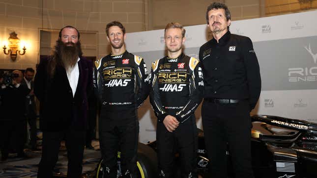 A photo of the Rich Energy team at the Haas F1 launch in 2019. 