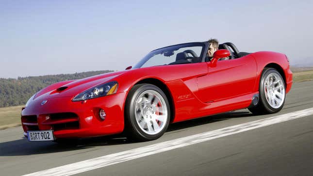 A photo of a red Dodge Viper sports car. 