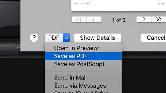 Saving PDFs from the print dialog in macOS.
