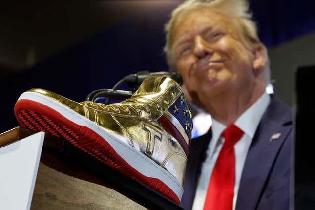 Image for article titled Tasteful or Tacky: Are Y&#39;all Really Buying These Donald Trump High-Top Sneakers?