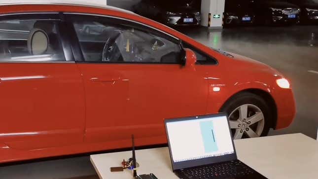 A Honda Civic lights and chirps as researchers test the security of its keyless entry system.