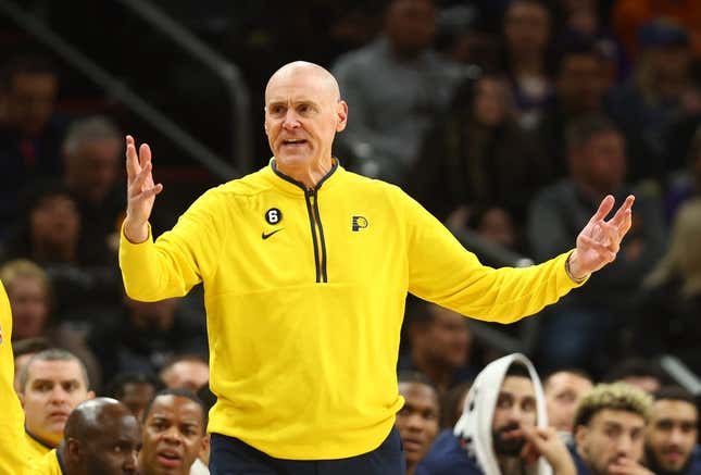 Jan 21, 2023; Phoenix, Arizona, USA; Indiana Pacers head coach Rick Carlisle reacts against the Phoenix Suns at Footprint Center.