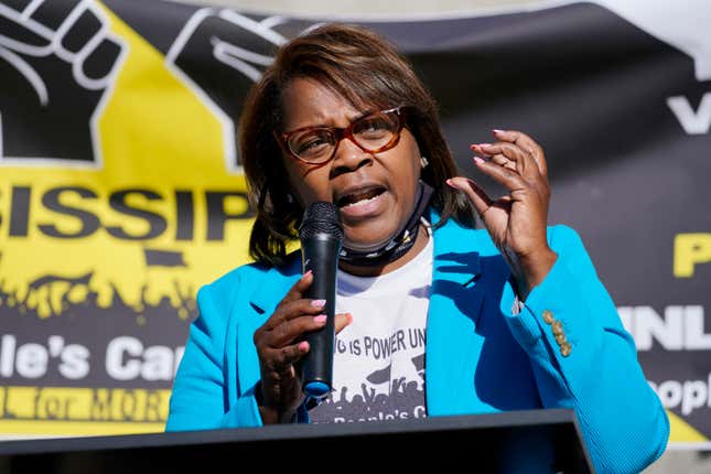 FILE - Danyelle Holmes, a national organizer with the Poor People&#39;s Campaign, speaks during a news conference, Nov. 2, 2020, in Jackson, Miss. On Wednesday, Sept. 27, 2023, Holmes said that residents of the majority-Black city of Jackson need more input on how to improve the city&#39;s water system. (AP Photo/Rogelio V. Solis, File)