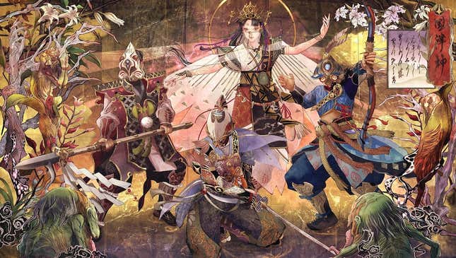 Promotoional art for Path of the Goddess shows various characters.