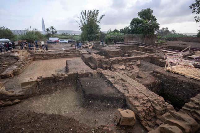 The site of recently unearthed archaeological ruins, in Chellah necropolis, Rabat, Morocco, Friday, Nov. 3, 2023. Archaeologists have unearthed more ruins of what they believe was once a bustling port city near the capital of modern-day Morocco, digging out thermal baths and working class neighborhoods that the country hopes will lure tourists and scholars in the years ahead. (AP Photo/Mosa&#39;ab Elshamy)