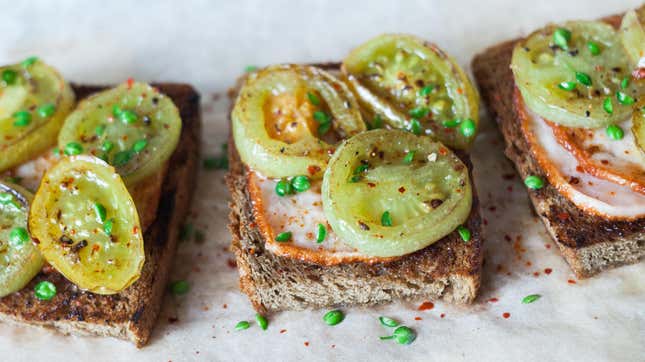 Green tomato open faced sandwiches