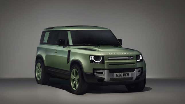 A render of the 75th anniversary edition land Rover Defender. 