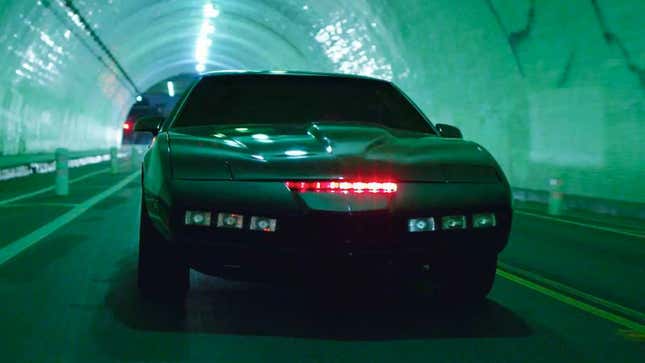 A photo of KITT from Knight Rider driving through a tunnel