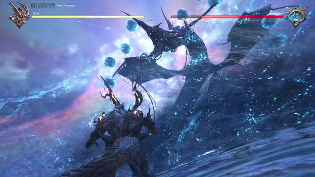 Ifrit looks up at Leviathan and a row of blue orbs.