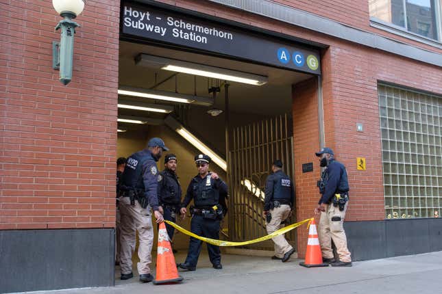 Police respond after a person was shot at the Hoyt-Schermerhorn subway station in Brooklyn, New York City, on March 14, 2024.