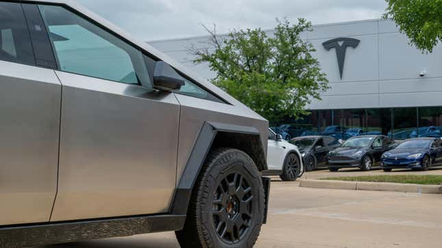 A Tesla Cybertruck sits on a lot at a Tesla dealership on April 15, 2024 in Austin, Texas.