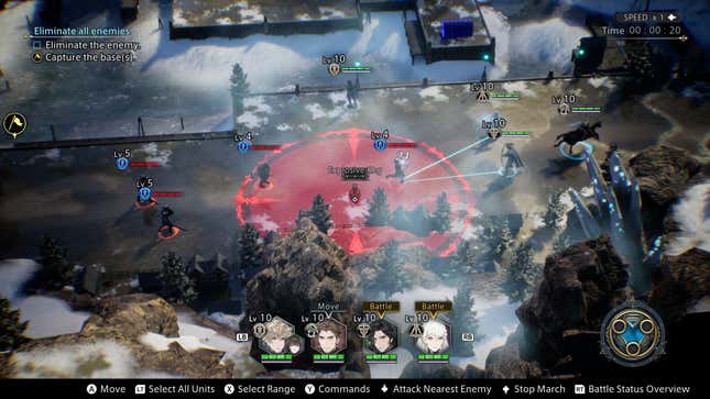 A screen showing character movements on a battlefield