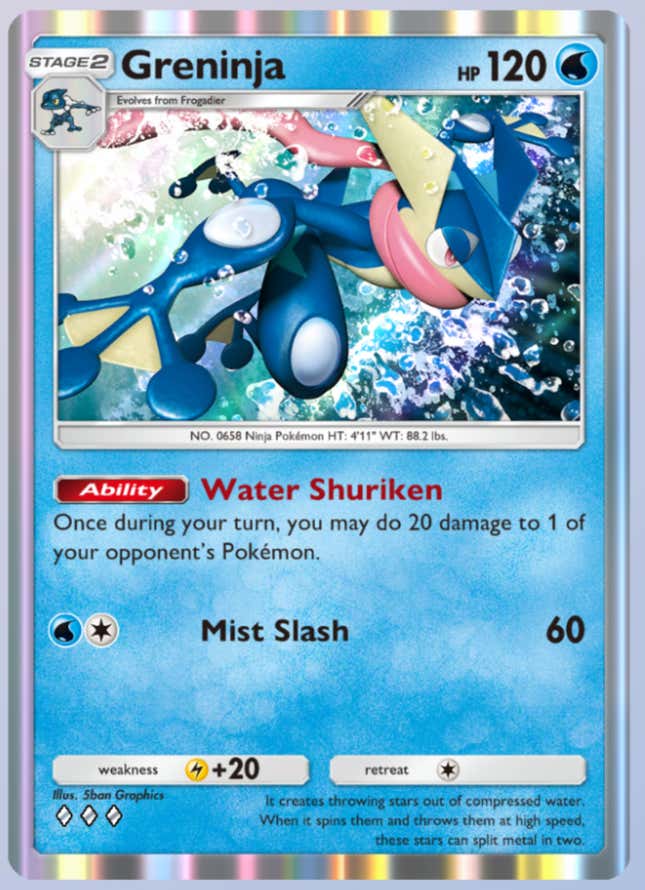 A screenshot of the Greninja card from Pokémon TCG Pocket.