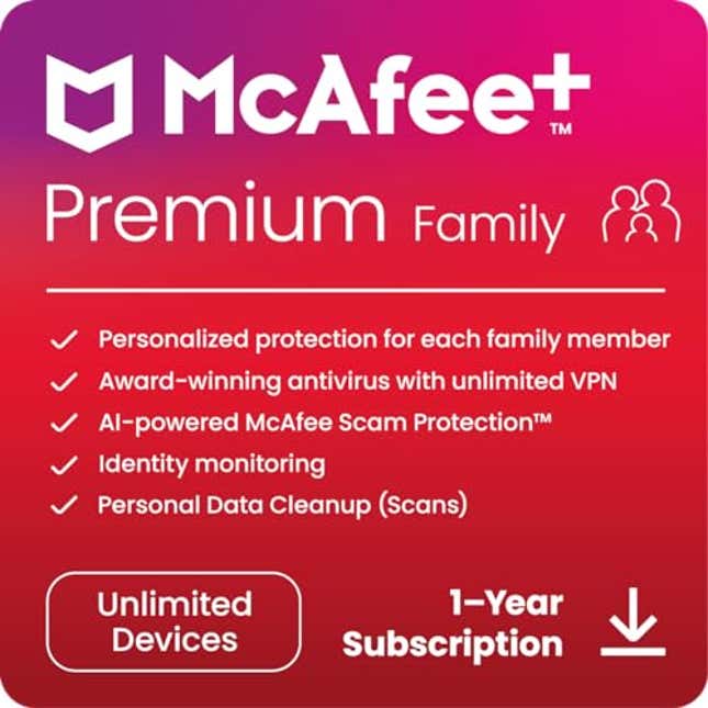 Image for article titled McAfee+ Premium Family Plan, Now 73.53% Off