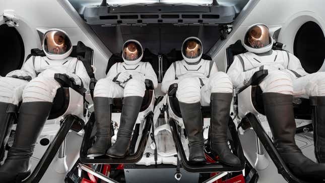 A view of the astronauts inside SpaceX’s Crew Dragon.