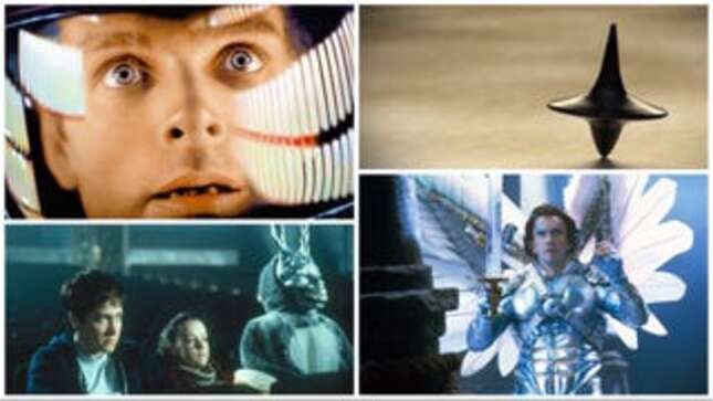 Clockwise from upper left: 2001: A Space Odyssey (MGM), Inception (Warner Bros.), Brazil (Universal), Donnie Darko (United Artists)