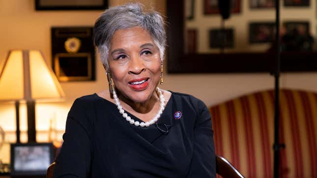 Rep. Joyce Beatty, D-Ohio, speaks during an interview with the Associated Press on Capitol Hill in Washington, Tuesday, Feb. 8, 2022. A senior Republican lawmaker has apologized for using an expletive when Beatty asked him to put his mask on while in the Capitol. The Ohio Democrat says Rep. Hal Rogers of Kentucky told her to “kiss his ass” during an altercation on the way to vote Tuesday. Beatty says Rogers, who has served in Congress since 1981, poked her in her back before using the expletive.