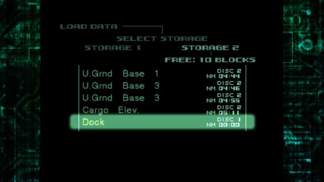 A screenshot shows a saved file for Metal Gear Solid 1.