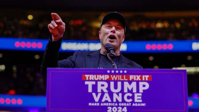 Elon Musk speaks during a campaign rally for Republican presidential nominee, former U.S. President Donald Trump at Madison Square Garden on October 27, 2024 in New York City. 