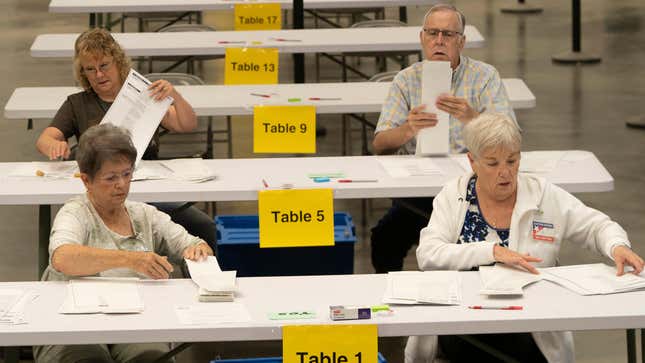 Bipartisan counting teams recount the vote on Kansas’ anti-abortion ballot measure from earlier this month.
