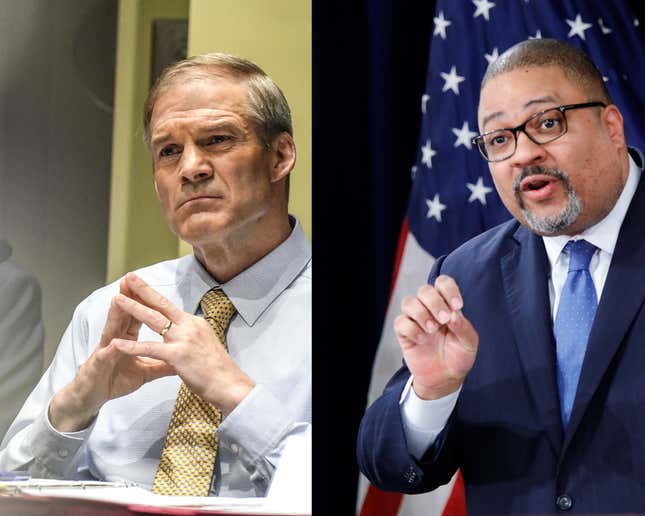 (Left) Representative Jim Jordan, (Right) Manhattan District Attorney Alvin Bragg