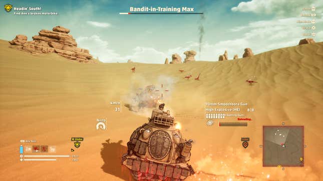 A tank fights against another tank in the desert.