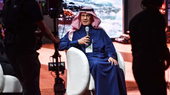 Saudi Energy Minister Abdulaziz bin Salman Al-Saud speaks at a conference in Riyadh on January 27, 2021.