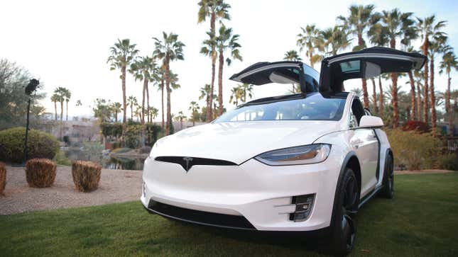 A Tesla Model X is displayed during the Citi Taste of Tennis at Hyatt Regency Indian Wells Resort & Spa on March 5, 2018 in Indian Wells, California