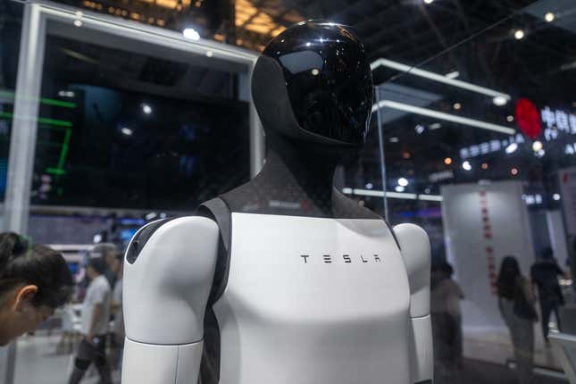 Tesla’s Optimus robot on display during the 2024 World AI Conference &amp; High-Level Meeting on Global AI Governance at Shanghai World Expo Exhibition and Convention Center on July 7, 2024 