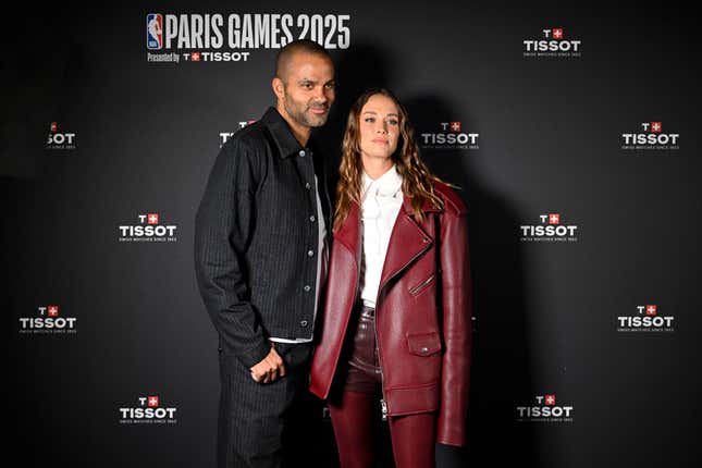 PARIS, FRANCE - JANUARY 23: Tony Parker and Agathe Teyssier attend Tissot Live Bar during the NBA Paris Game 2025 at AccorHotels Arena on January 23, 2025 in Paris, France. 