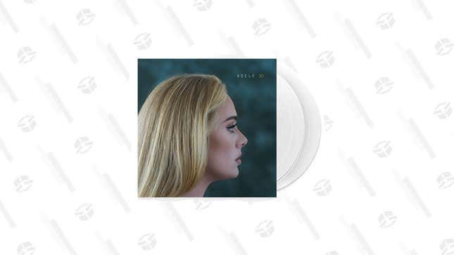 A white vinyl copy of Adele's 30 is shown.