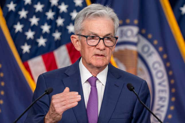 Federal Reserve Board Chair Jerome Powell speaks during a news conference about the Federal Reserve&#39;s monetary policy at the Federal Reserve, Wednesday, Jan. 31, 2024, in Washington. (AP Photo/Alex Brandon)