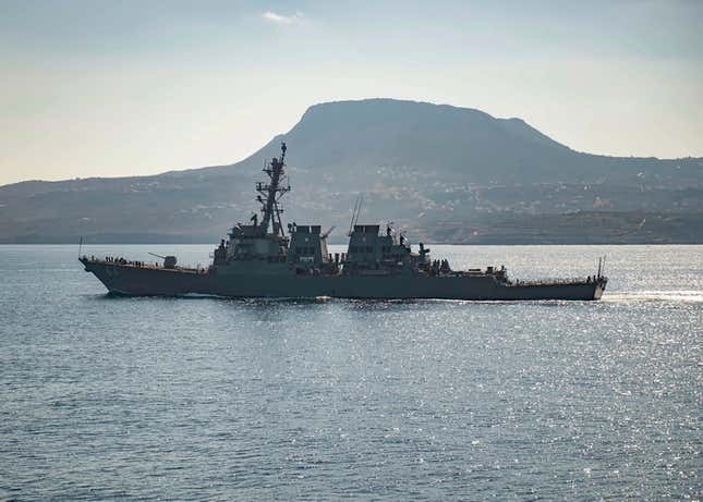 FILE - The guided-missile destroyer USS Carney in Souda Bay, Greece. The American warship and multiple commercial ships came under attack Sunday, Dec. 3, 2023 in the Red Sea, the Pentagon said, potentially marking a major escalation in a series of maritime attacks in the Mideast linked to the Israel-Hamas war. &quot;We&#39;re aware of reports regarding attacks on the USS Carney and commercial vessels in the Red Sea and will provide information as it becomes available,&quot; the Pentagon said. (Petty Officer 3rd Class Bill Dodge/U.S. Navy via AP)