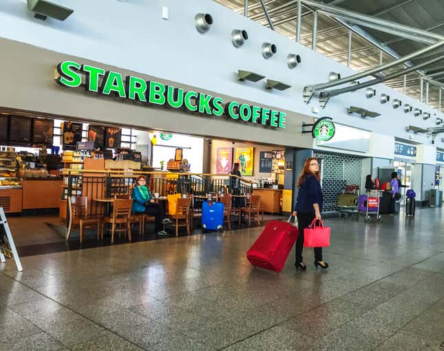 Starbucks coffee at Prague Airport.