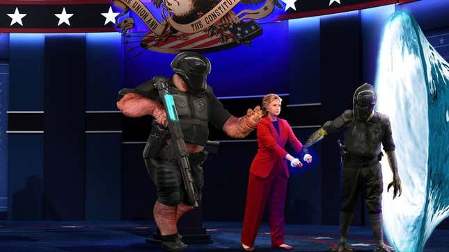 Image for article titled Intergalactic Law Enforcement Officers Place Energy Shackles On Hillary Clinton