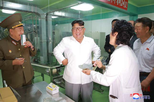 Kim Jong Un inspects a factory in Pyongyang.