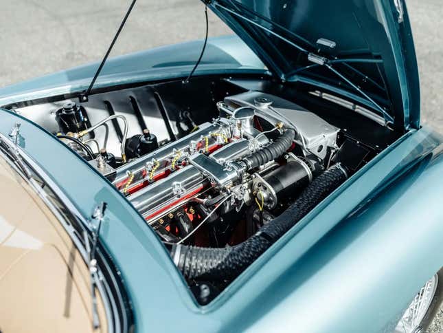 Engine bay of a teal Aston Martin DB2/4 by Bertone