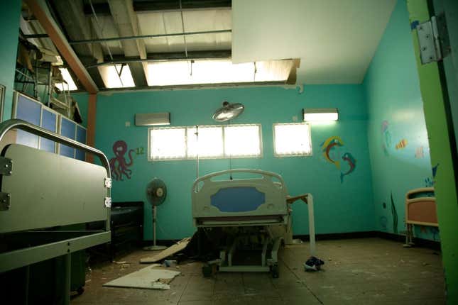 A hospital room stands deserted in Roseau on the Caribbean island of Dominica after Hurricane Maria, September 23, 2017.
