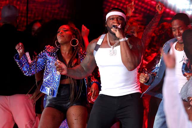 50 Cent performs during the Pepsi Super Bowl LVI Halftime Show at SoFi Stadium on February 13, 2022 in Inglewood, California. (Photo by Kevin C. Cox/Getty Images)