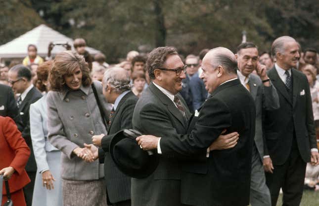 With former Egyptian president Anwar Sadat, Oct. 1975. (AP Photo)