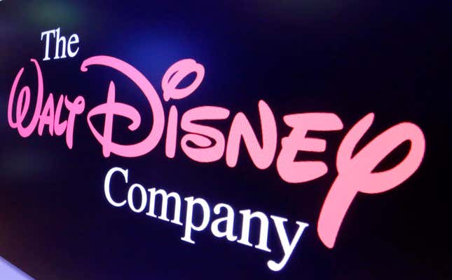 FILE - The Walt Disney Co. logo appears on a screen above the floor of the New York Stock Exchange, Aug. 7, 2017, in New York. The company representing nearly 15 million cable subscribers and the Walt Disney Co. blamed each other Friday, Sept. 1, 2023 in a business dispute that cut off Disney-owned stations to customers on the eve of a big sports weekend for U.S. Open tennis and college football fans. (AP Photo/Richard Drew, File)