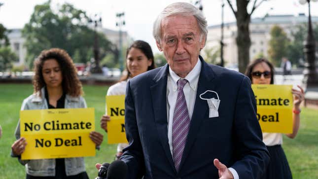 Markey speaks about climate change during a news conference on Capitol Hill, Thursday, Oct. 7, 2021.