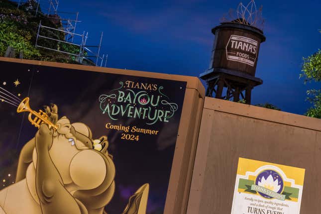 A new mural reveals the opening season for Tiana’s Bayou Adventure at Walt Disney World Magic Kingdom Park in Lake Buena Vista, Fla. The new attraction opens this summer and will take guests on a musical adventure inspired by the beloved story and characters from the fan-favorite film “The Princess and the Frog.”