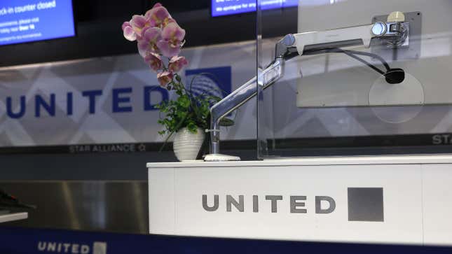 A United Airlines check-in counter